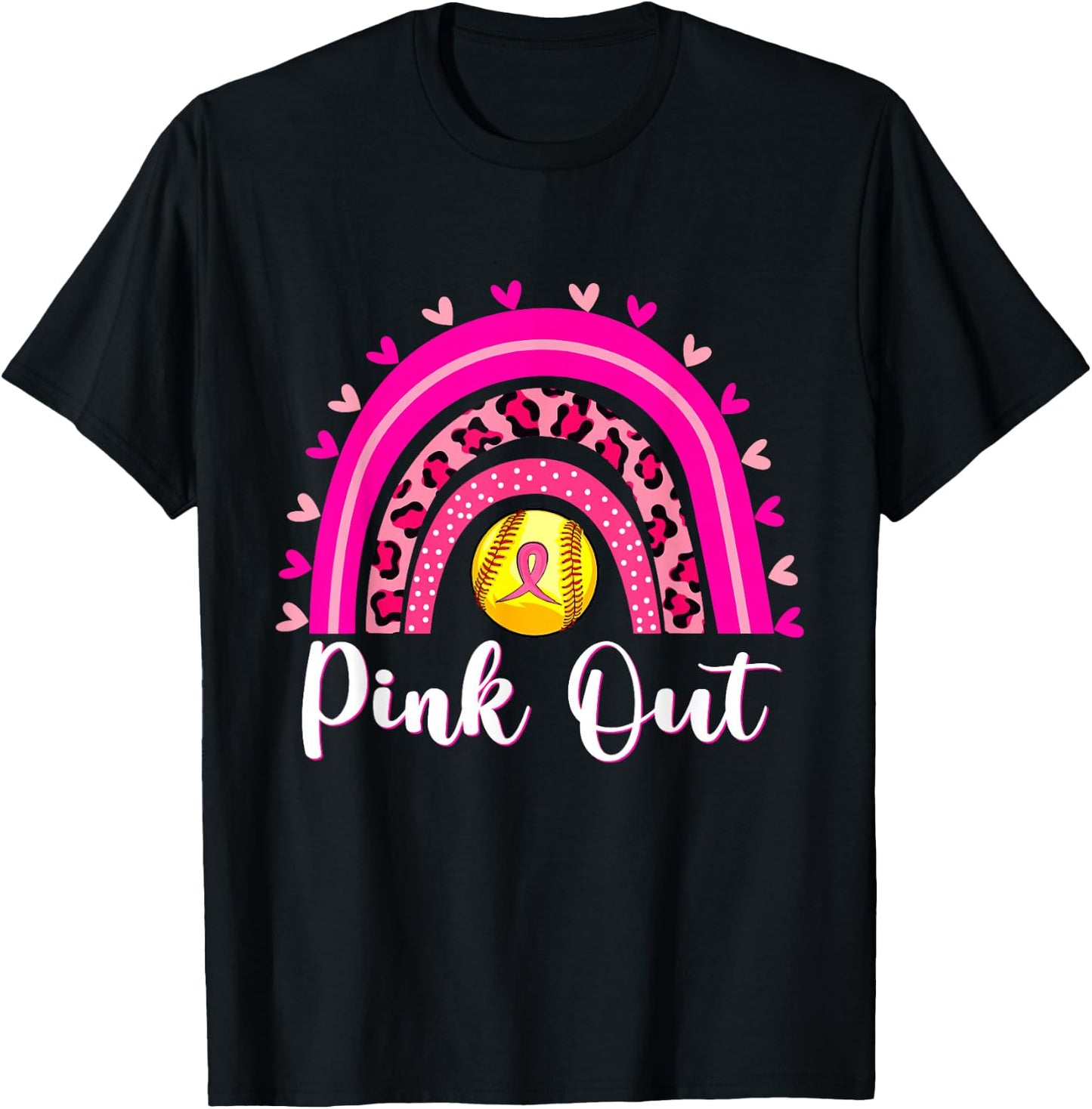 Pink Out Softball Lover Rainbow Breast Cancer Awareness T-Shirt - T-Shirt | Black