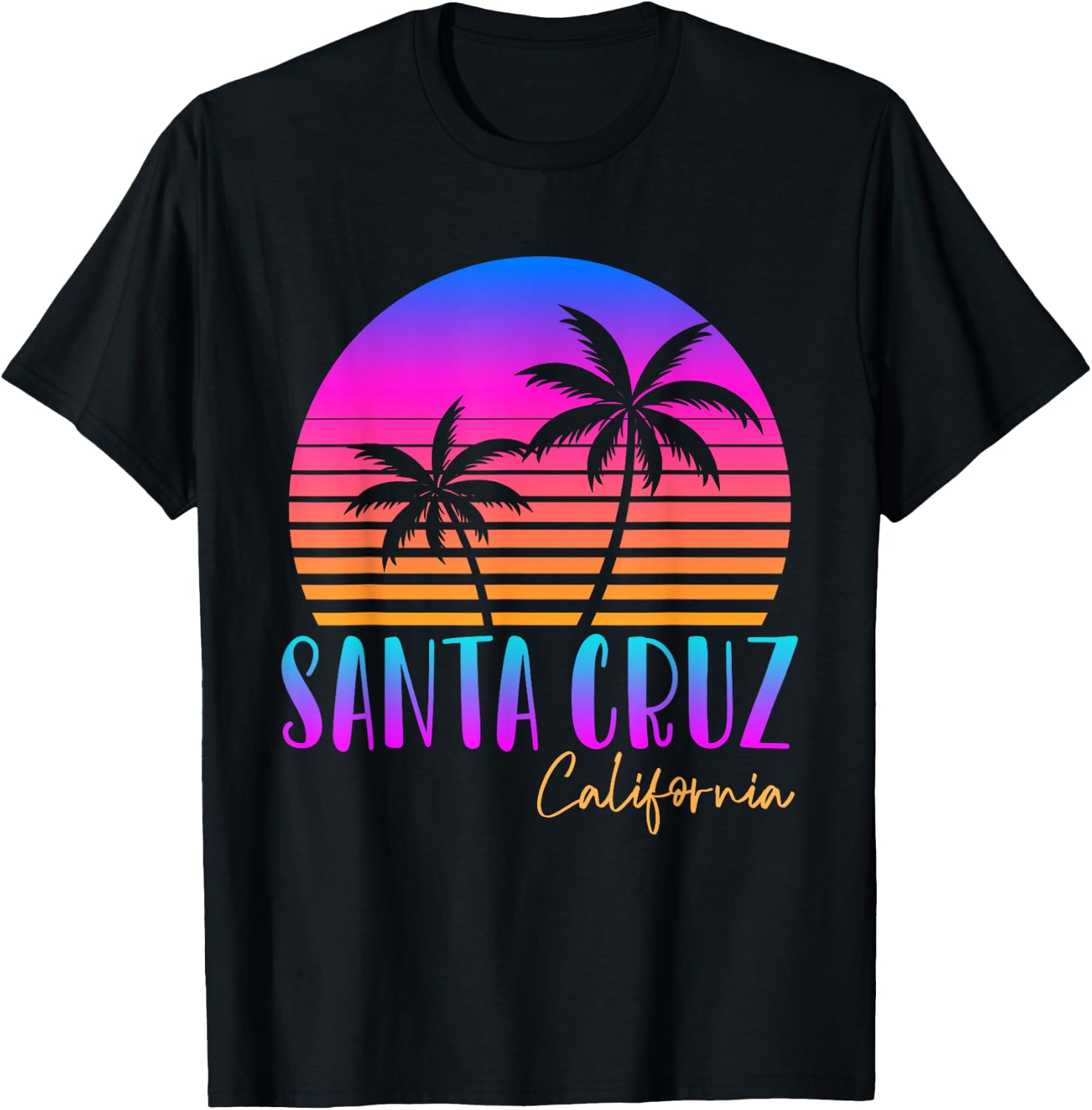 Santa Cruz California Summer Sun Palms Beach T-Shirt - T-Shirt | Black