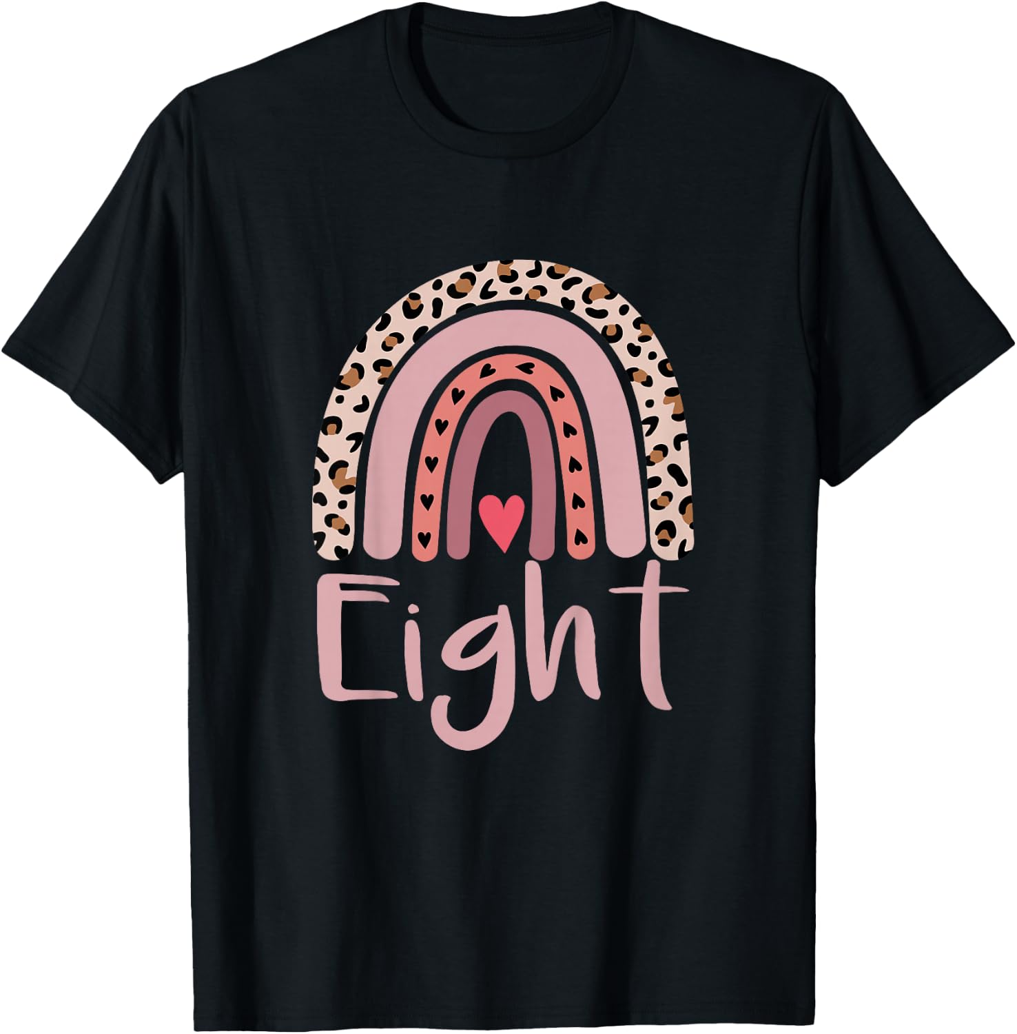 8 Year Old Leopard Rainbow Birthday Party Cute Girl 8th Gift T-Shirt - T-Shirt | Black