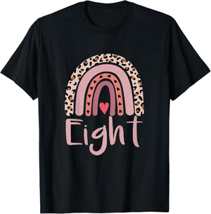 8 Year Old Leopard Rainbow Birthday Party Cute Girl 8th Gift T-Shirt - T-Shirt | Black