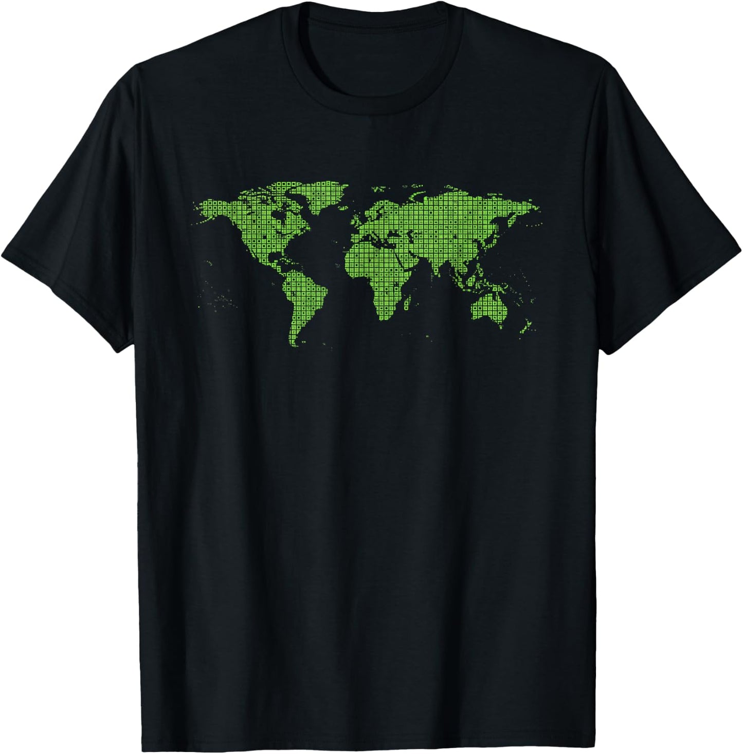 World Map Binary Pixel Map Stem Geek Tech Men Programmer Map T-Shirt - T-Shirt | Black