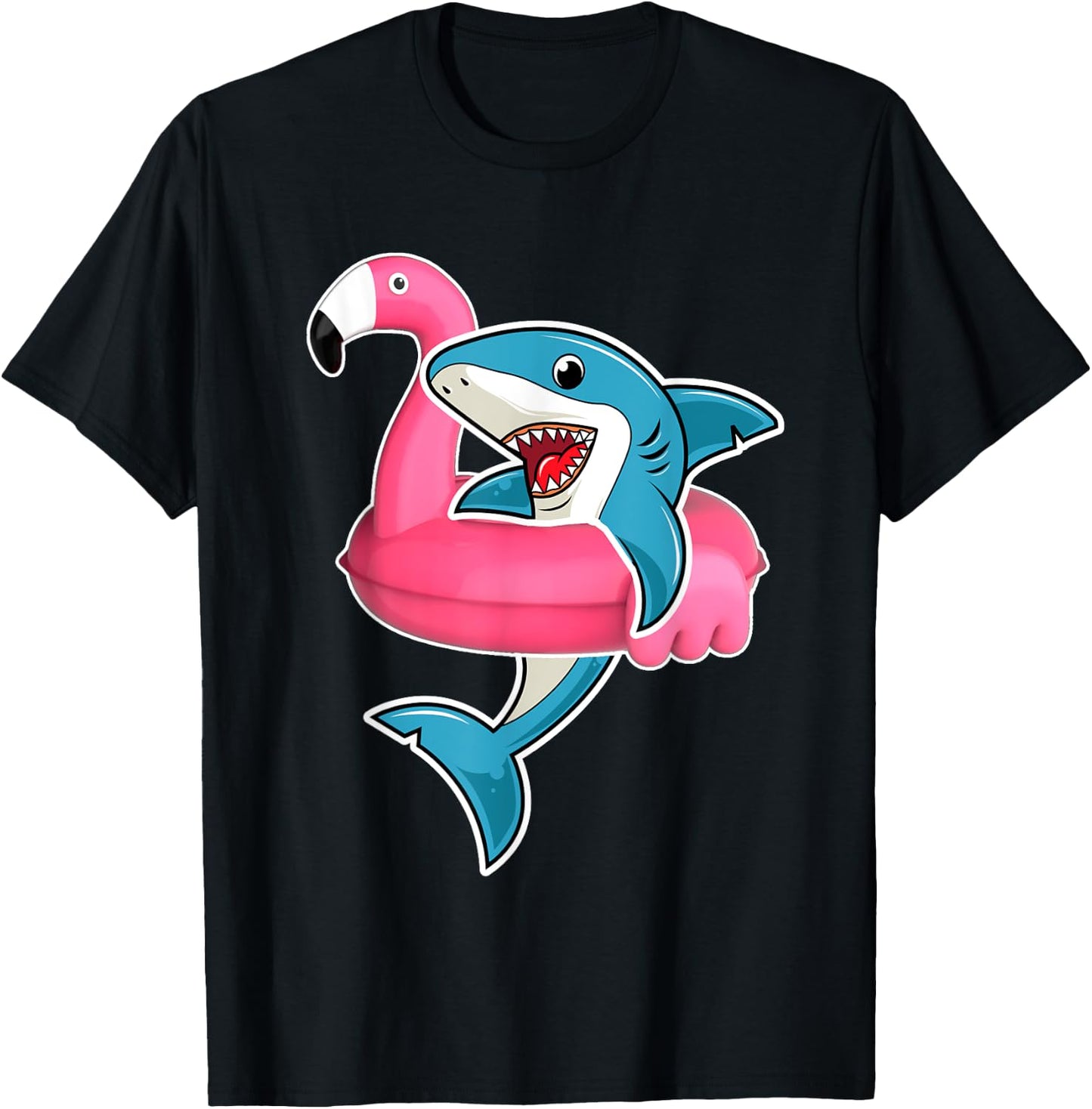 Funny Flamingo Float Summer Shark Floating T-Shirt - T-Shirt | Black