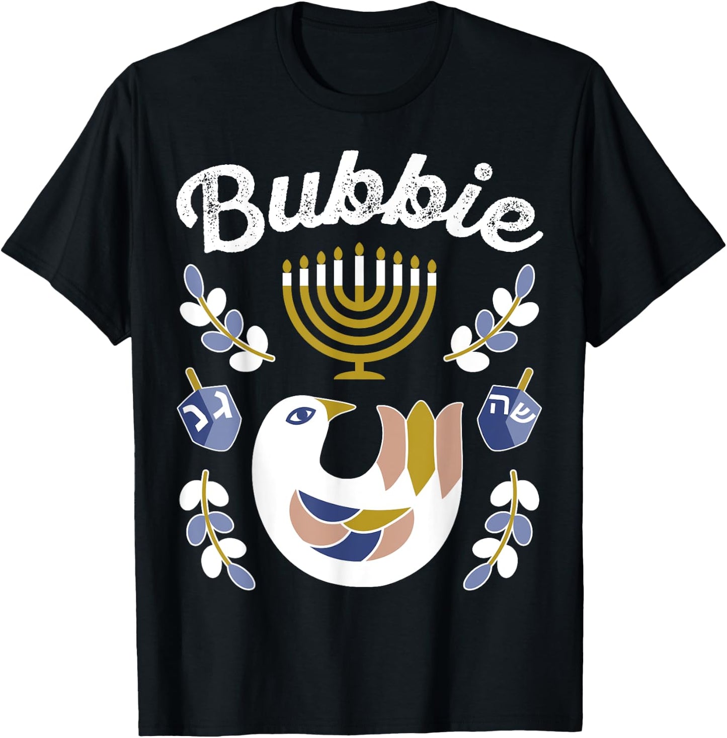 Matching Family Hanukkah Pajama Top Dreidel & Menorah Bubbie T-Shirt - T-Shirt | Black