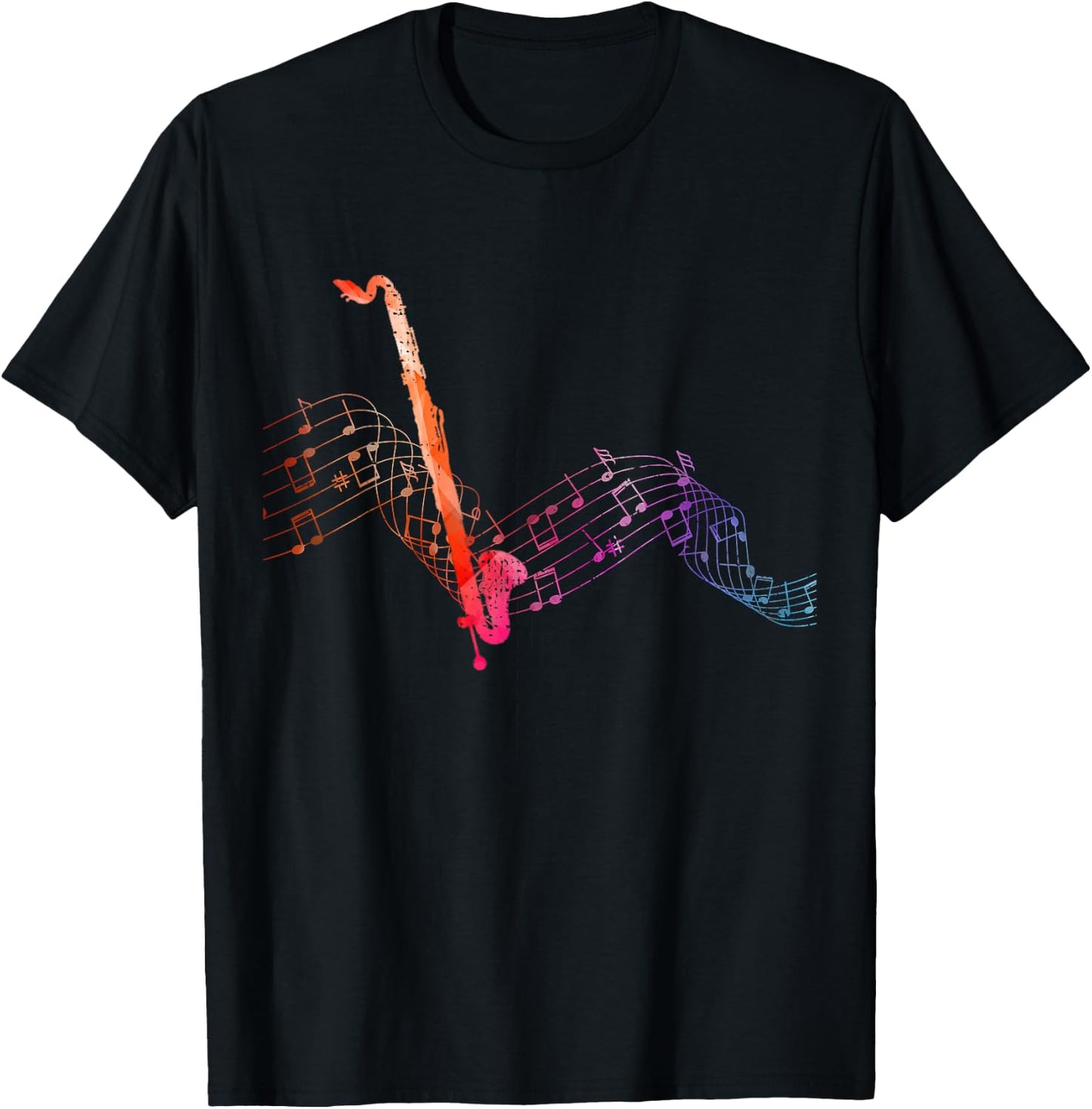 Colorful Bass Clarinet on Music Sheet Contrabass Clarinetist T-Shirt - T-Shirt | Black