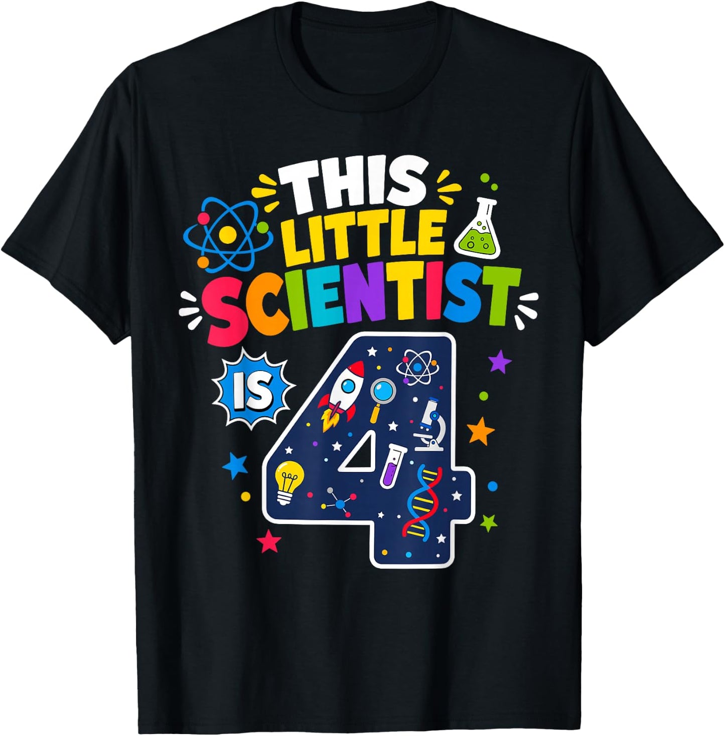 4th Birthday Science This Little Scientist is 4 Years Old T-Shirt - T-Shirt | Black