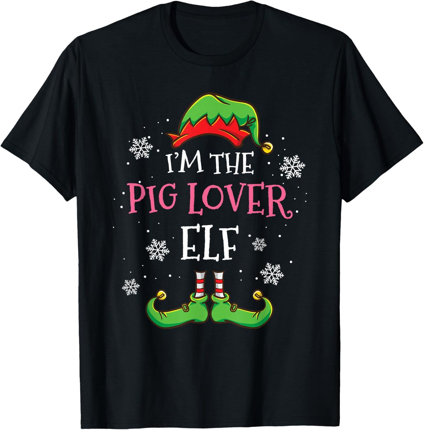 Im The Pig Lover Elf Christmas T-Shirt - T-Shirt | Black