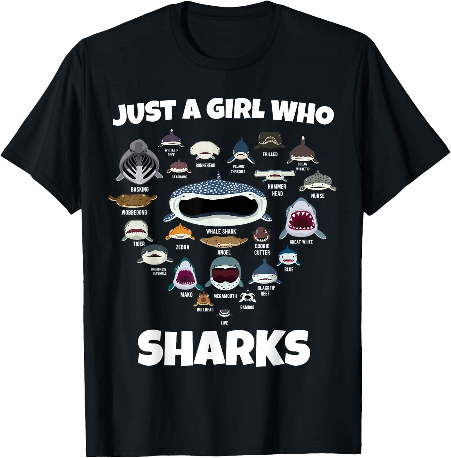 Just A Girl Shark Face T-Shirt - T-Shirt | Black