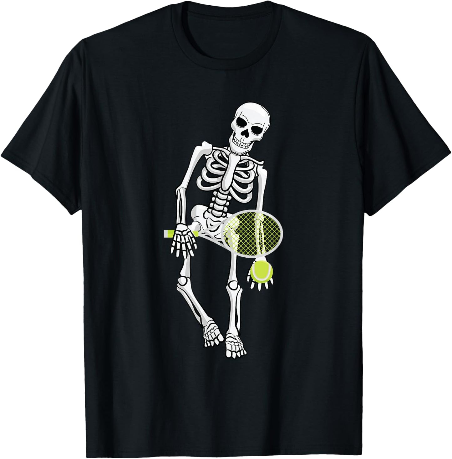 Skeleton Playing Tennis Lazy Halloween Costume Funny Sport T-Shirt - T-Shirt | Black
