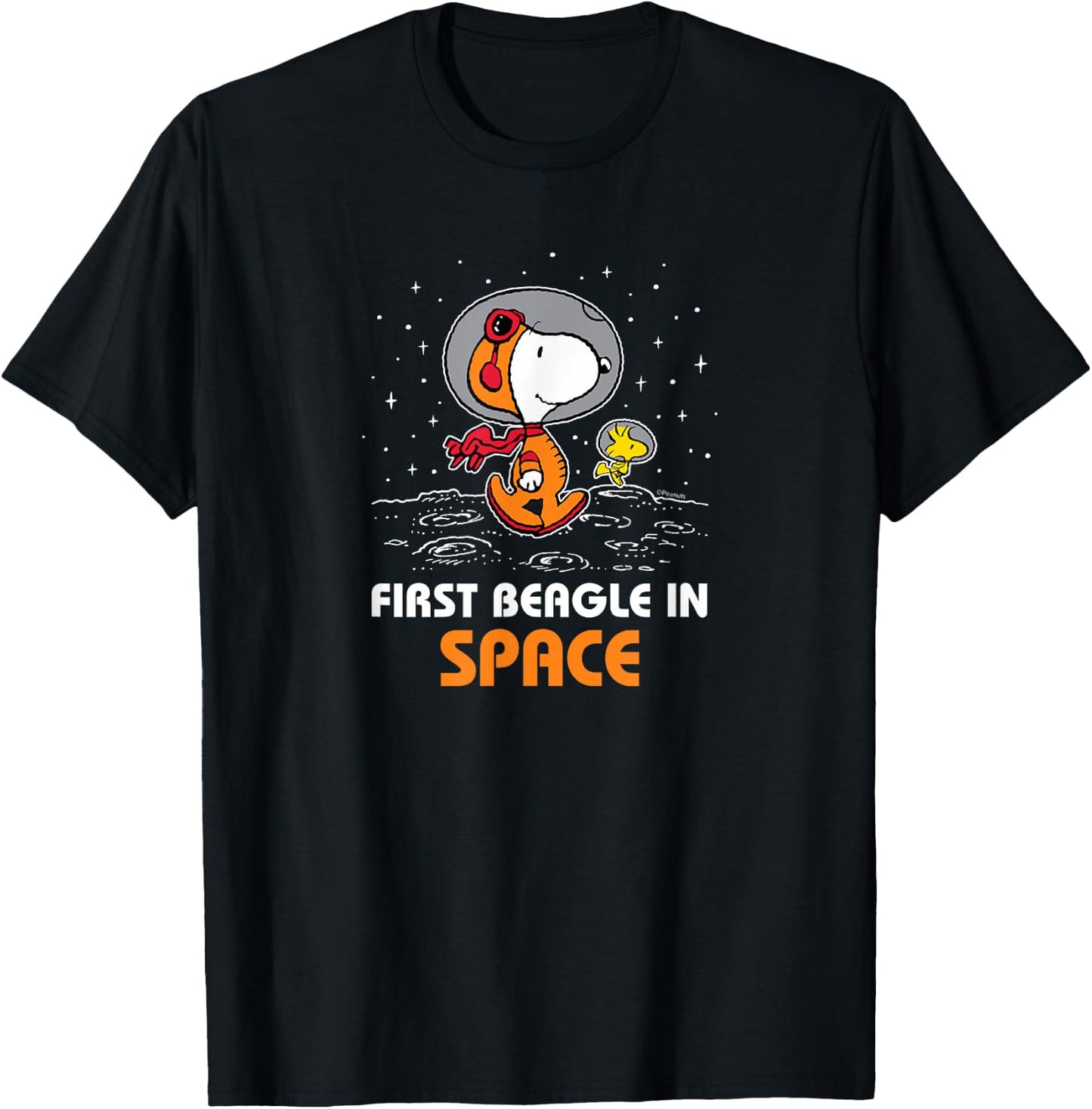 Peanuts - Snoopy and Woodstock First Beagle In Space T-Shirt - T-Shirt | Black