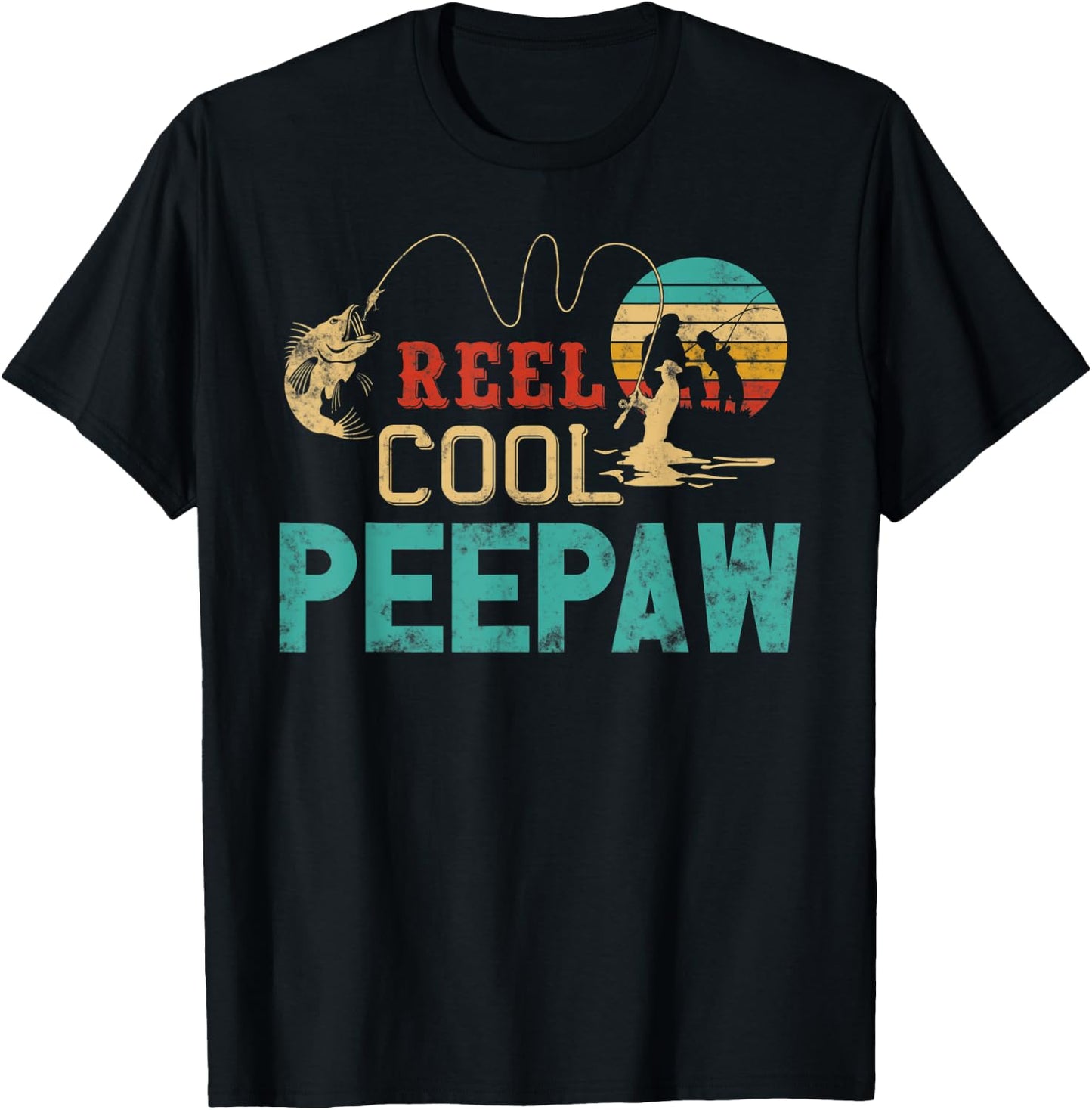 Reel Cool Peepaw vintage funny fishing rod gifts for Peepaw T-Shirt - T-Shirt | Black