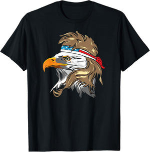Bald Eagle with Mullet and American Flag Bandanna Women Men T-Shirt - T-Shirt | Black