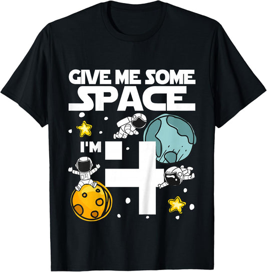 4 Year Old Outer Space Birthday Planets Astronaut 4th Gift T-Shirt - T-Shirt | Black