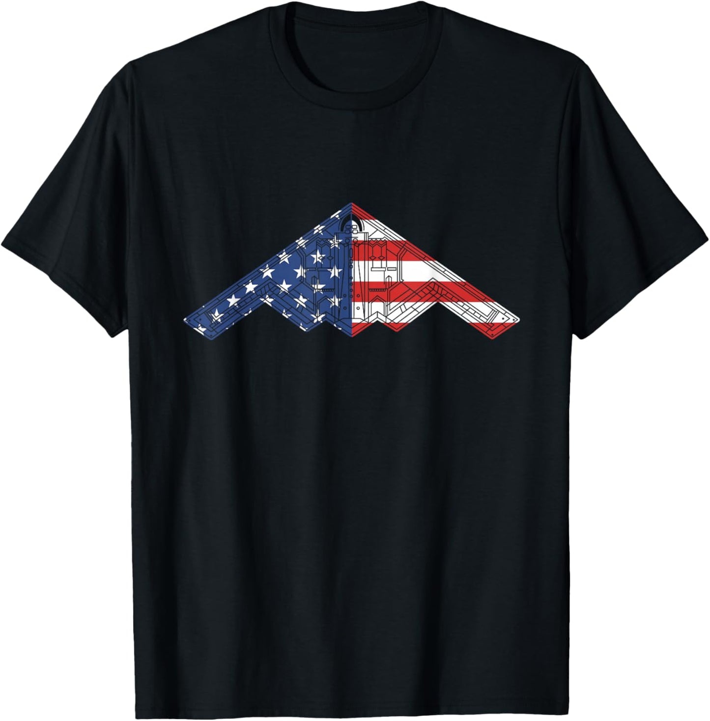 B-2 Bomber Stealth Aircraft Schematic American Flag B2 T-Shirt - T-Shirt | Black