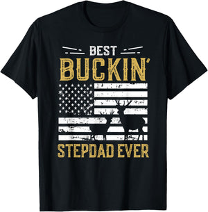 Best Buckin Stepdad Ever Funny Gift Deer Hunter Cool Hunting T-Shirt - T-Shirt | Black