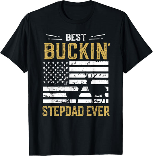 Best Buckin Stepdad Ever Funny Gift Deer Hunter Cool Hunting T-Shirt - T-Shirt | Black