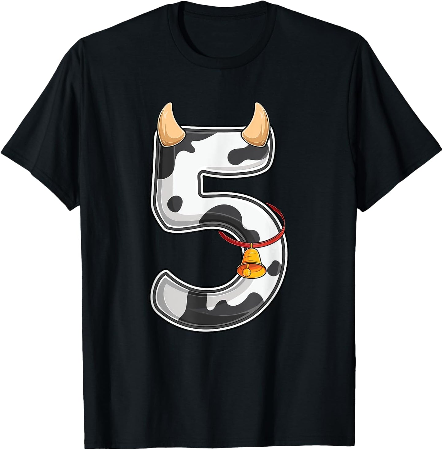 Cow Girl Boy Farmer Fifth 5th Birthday Five 5 Years Old Bday T-Shirt - T-Shirt | Black