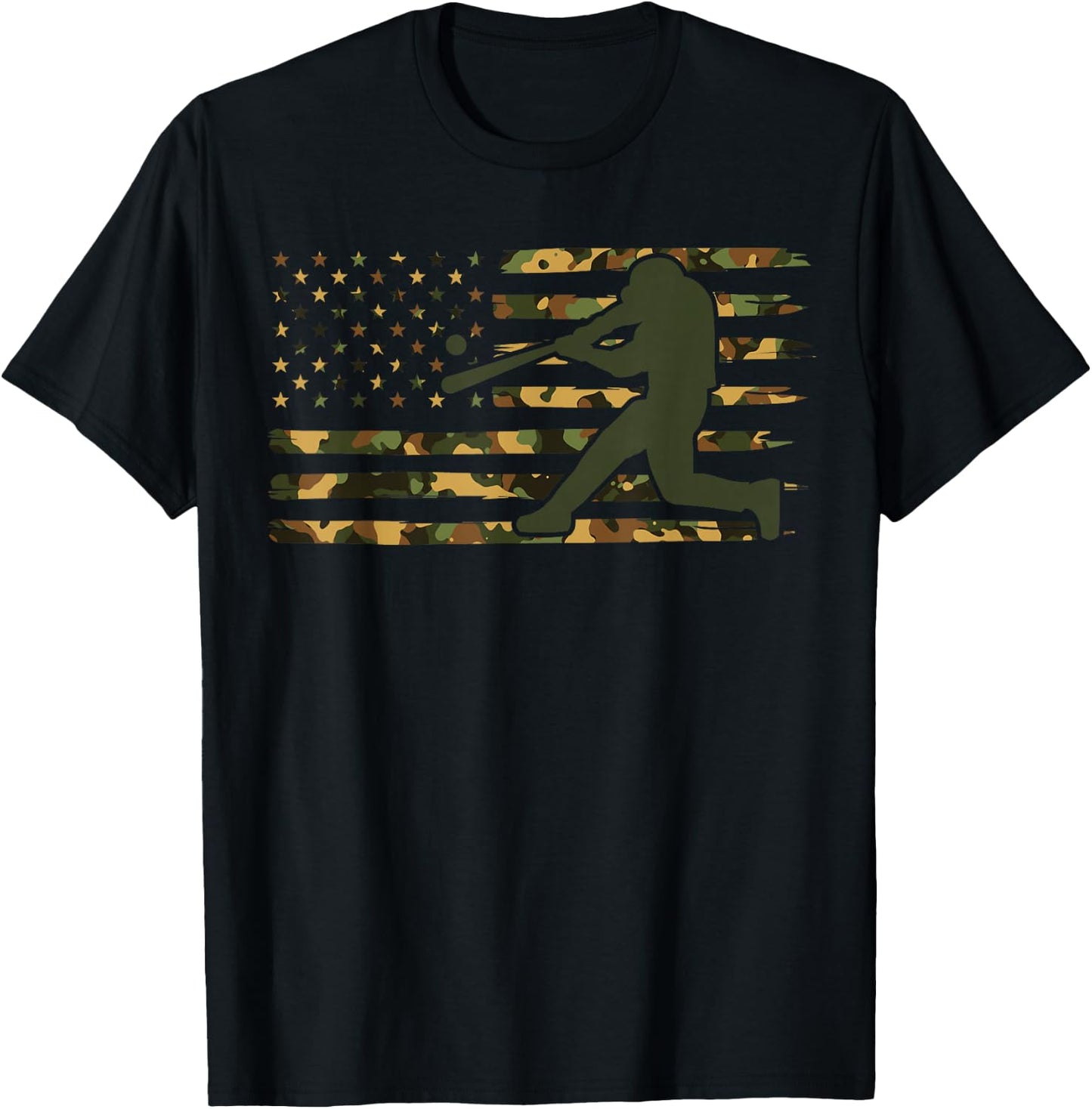 Camo USA Flag Baseball - American Flag Baseball T-Shirt - T-Shirt | Black