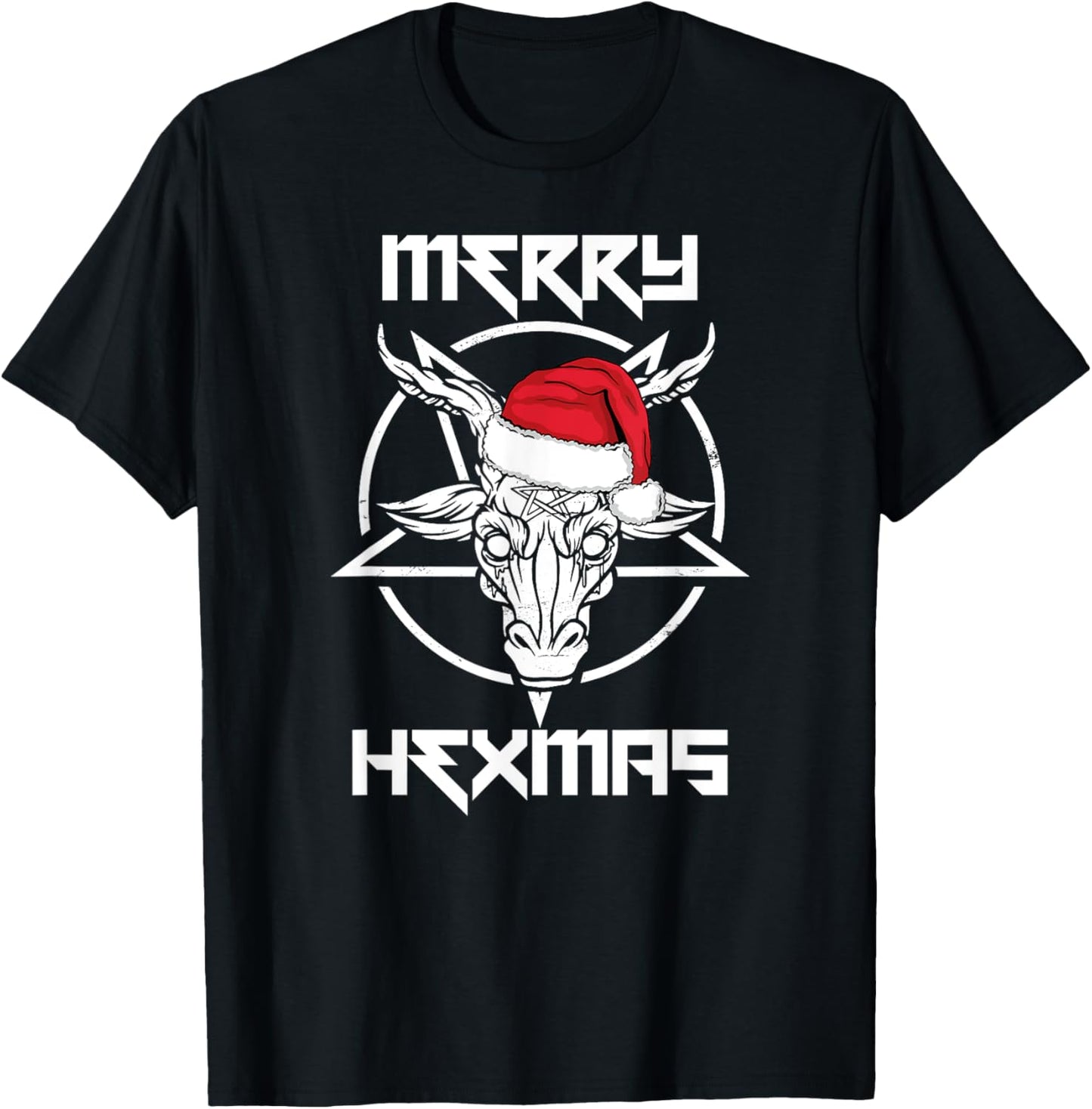 MERRY HEXMAS Funny Santa Baphomet Occult Goat Meme T-Shirt - T-Shirt | Black
