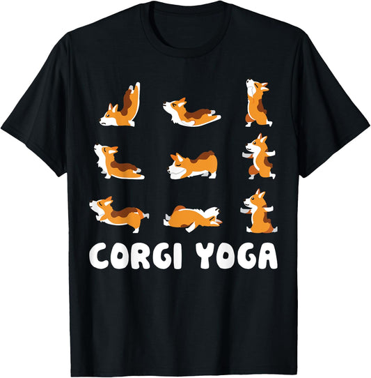 Corgi Yoga Cute Meditation Workout Exercise Dog Mom Gift T-Shirt - T-Shirt | Black