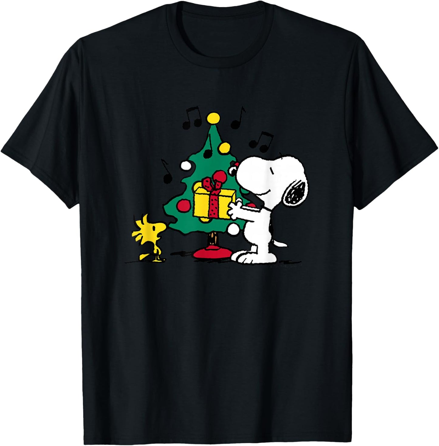 Peanuts - Snoopy & Woodstock Christmas Tree T-Shirt - T-Shirt | Black