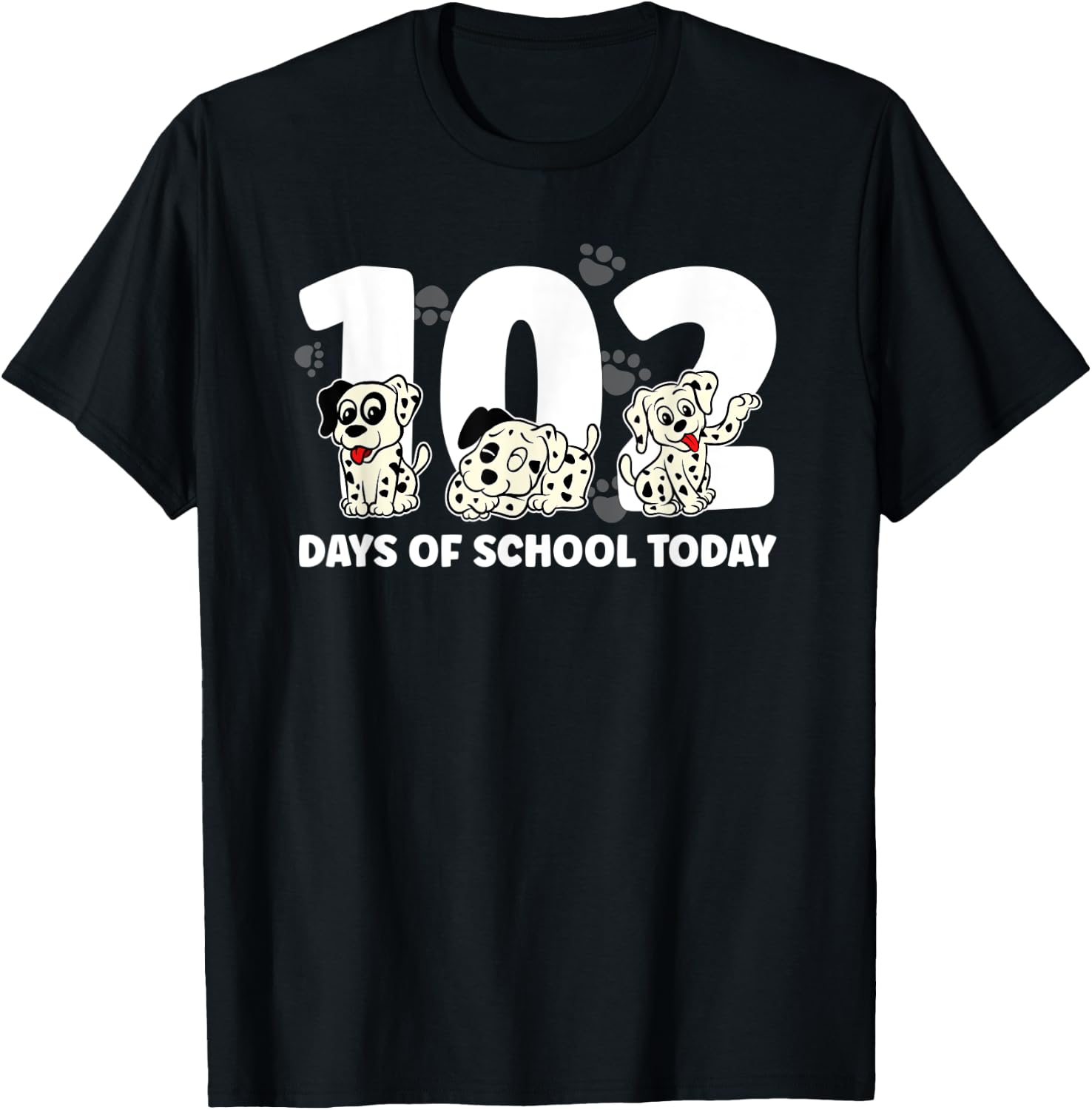 102 Days of School Today With Cute Dalmatian Funny T-Shirt - T-Shirt | Black