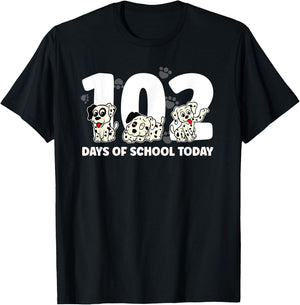 102 Days of School Today With Cute Dalmatian Funny T-Shirt - T-Shirt | Black