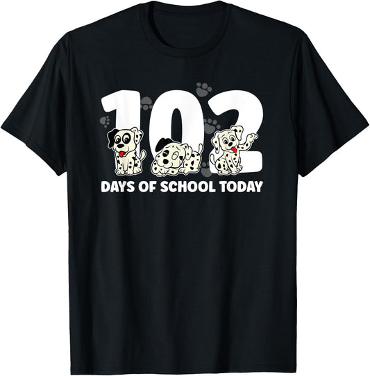 102 Days of School Today With Cute Dalmatian Funny T-Shirt - T-Shirt | Black