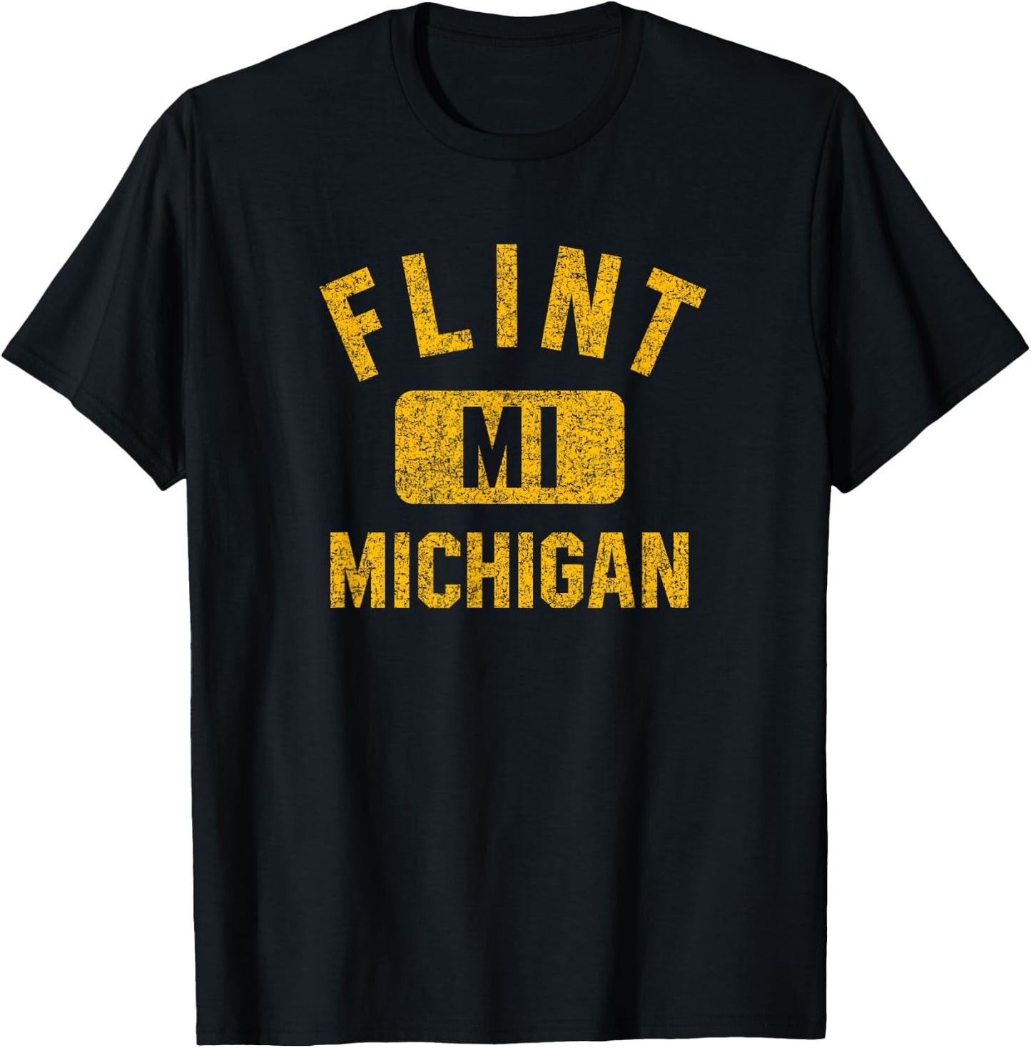 Flint Michigan Gym Style Distressed Amber Print T-Shirt - T-Shirt | Black