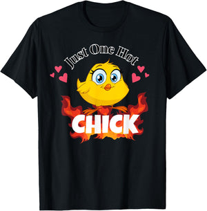 Just One Hot Chick Funny Chicken Easter Pun T-Shirt - T-Shirt | Black