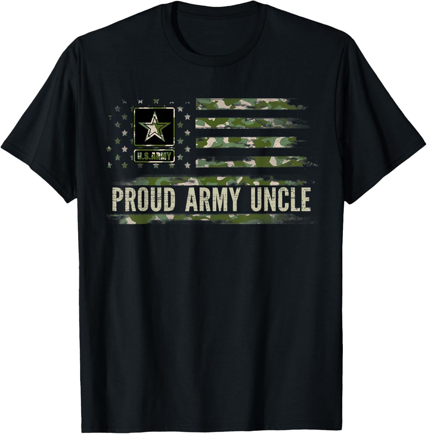 Vintage Proud Army Uncle Camo American Flag Veteran Gift T-Shirt - T-Shirt | Black