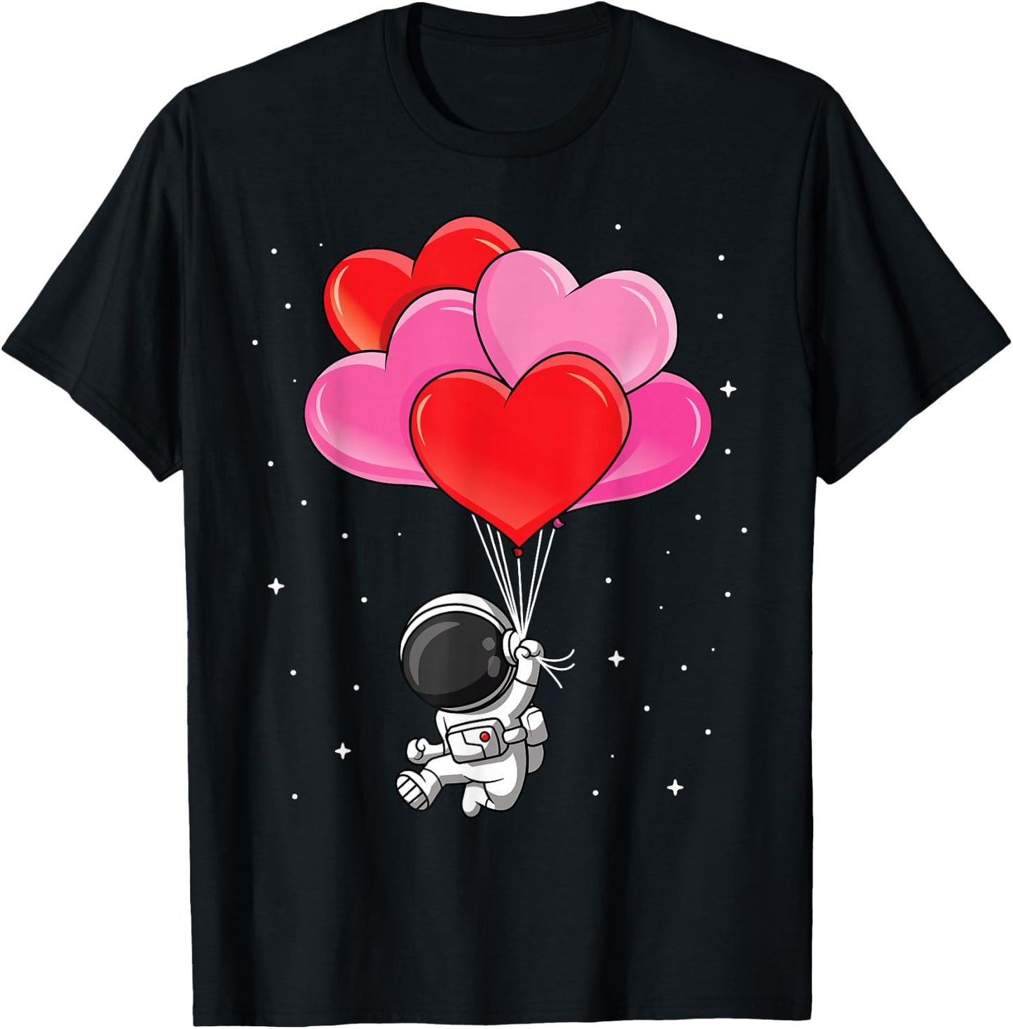 Funny Astronaut Heart Balloons Valentines Day Kids T-Shirt - T-Shirt | Black