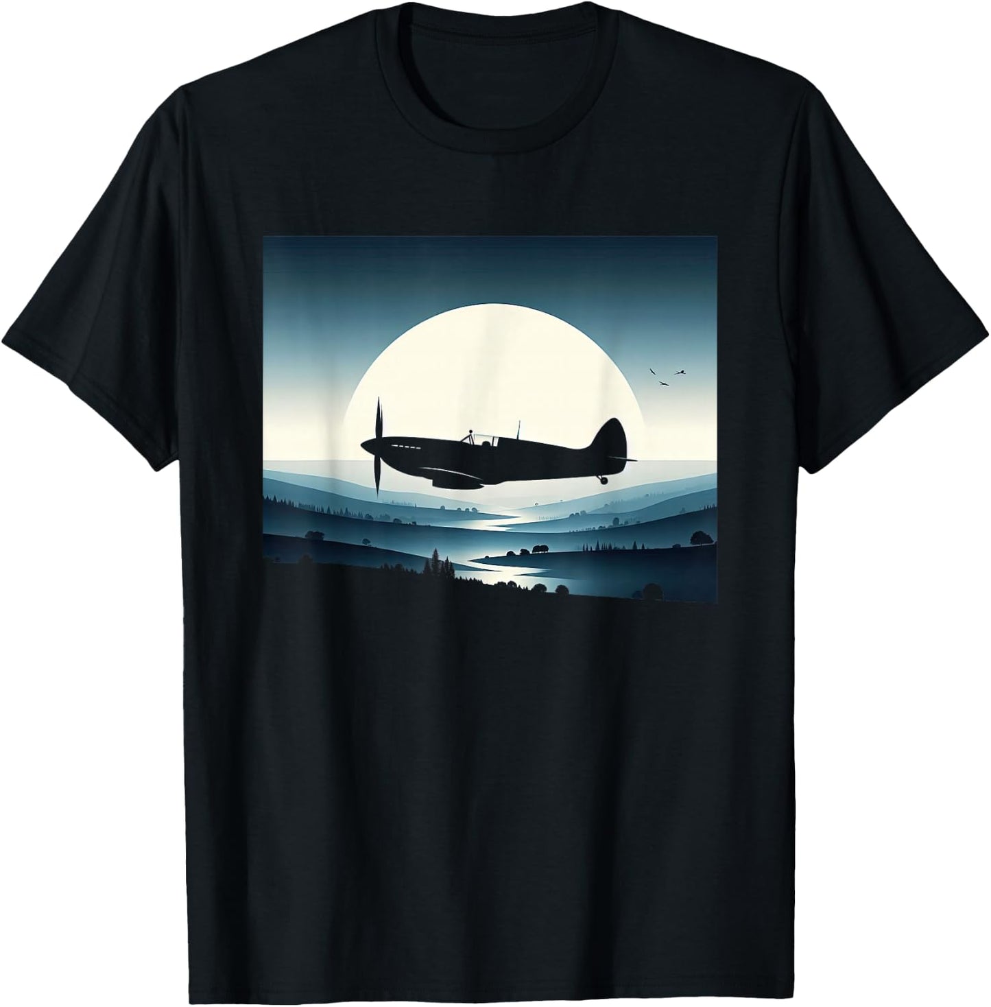 Spitfire Iconic British Airplane Silhouette WW2 Aircraft T-Shirt - T-Shirt | Black