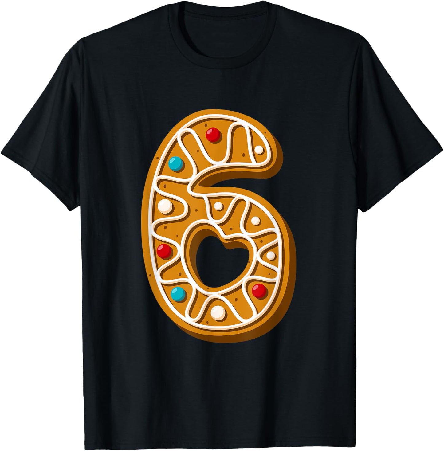 Six 6th Birthday 6 Years Old Christmas Cookie Girls and Boy T-Shirt - T-Shirt | Black