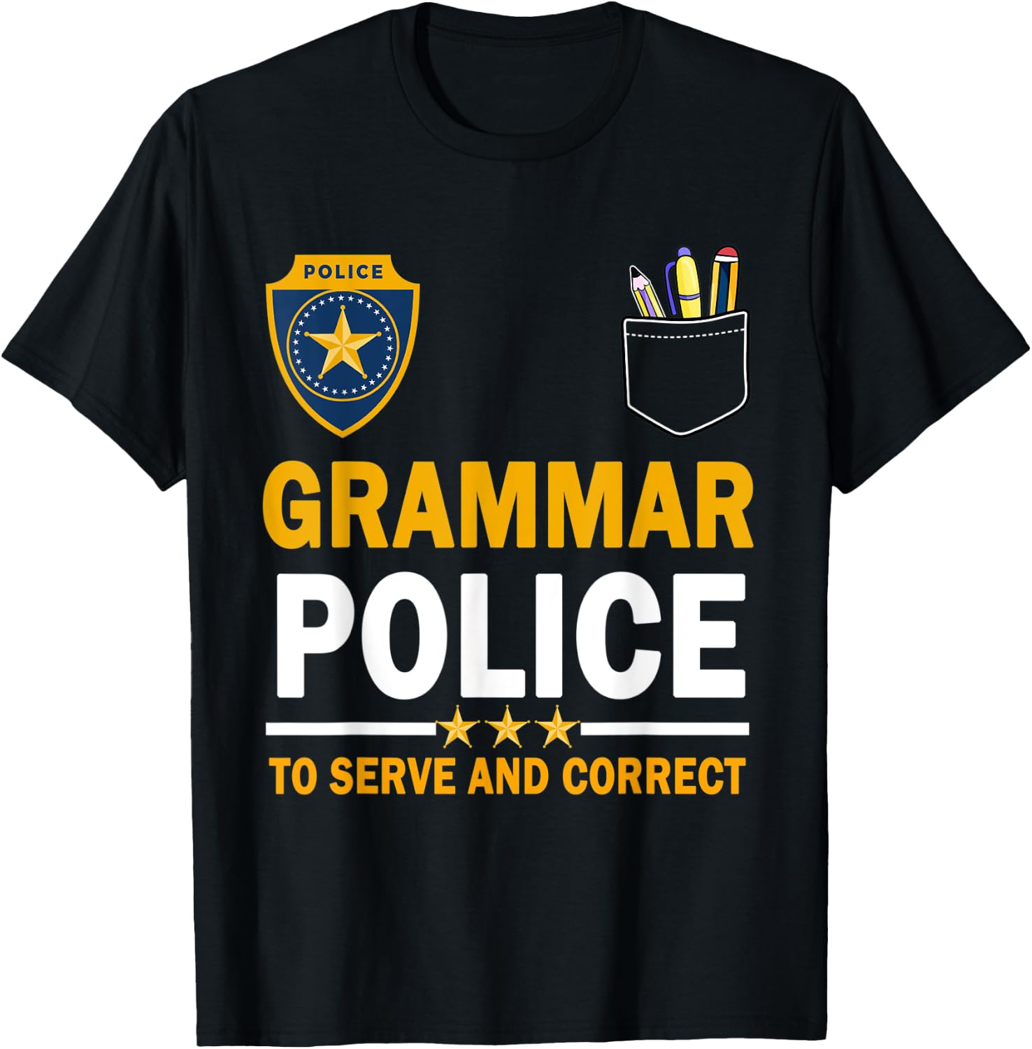 Funny English Teacher Grammar Police Woman Man T-Shirt - T-Shirt | Black
