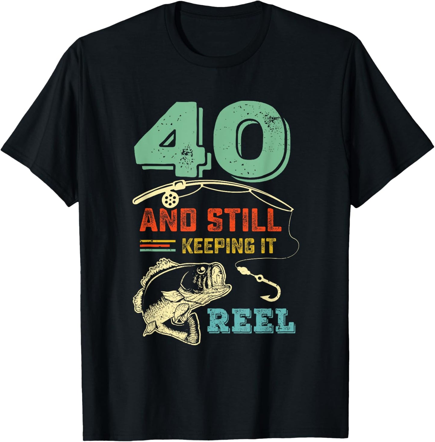 40th Birthday Fishing | Turning 40 | Fisherman Pun Gift T-Shirt - T-Shirt | Black