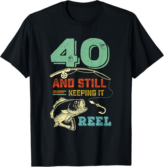 40th Birthday Fishing | Turning 40 | Fisherman Pun Gift T-Shirt - T-Shirt | Black