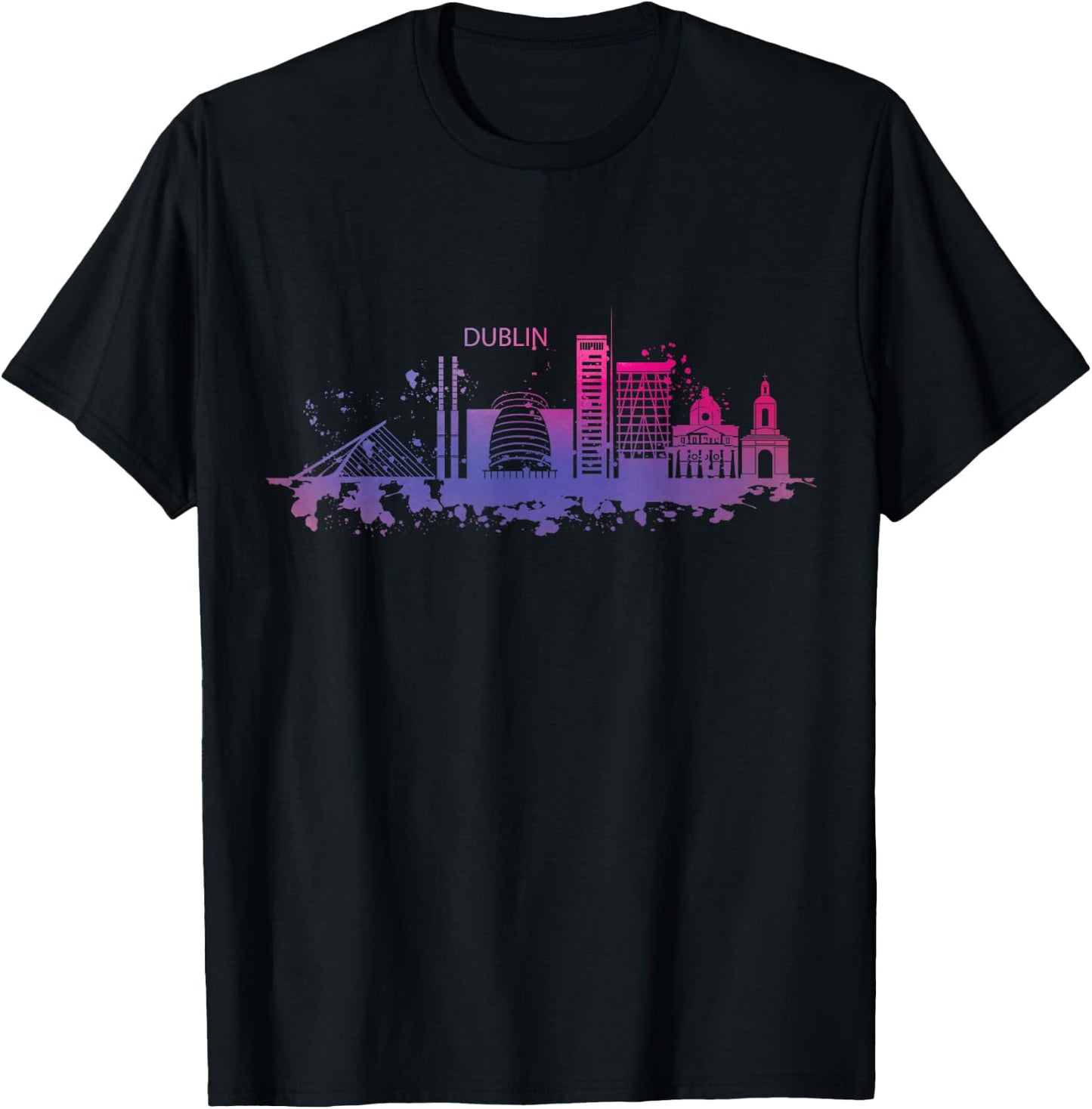 Dublin Skyline Watercolour Ireland Souvenir Gift T-Shirt - T-Shirt | Black