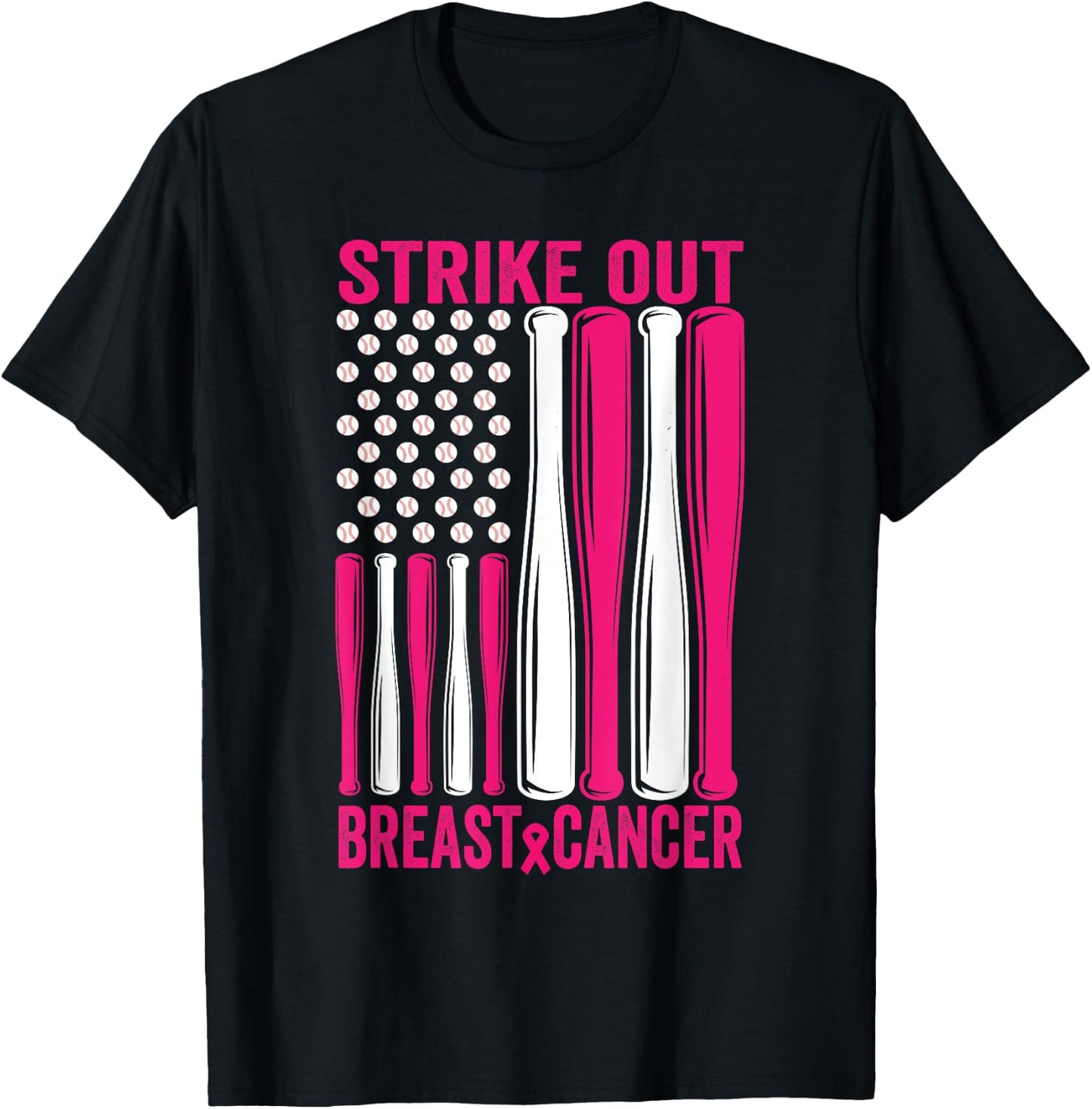 Strike Out Softball Breast Cancer Awareness T-Shirt - T-Shirt | Black