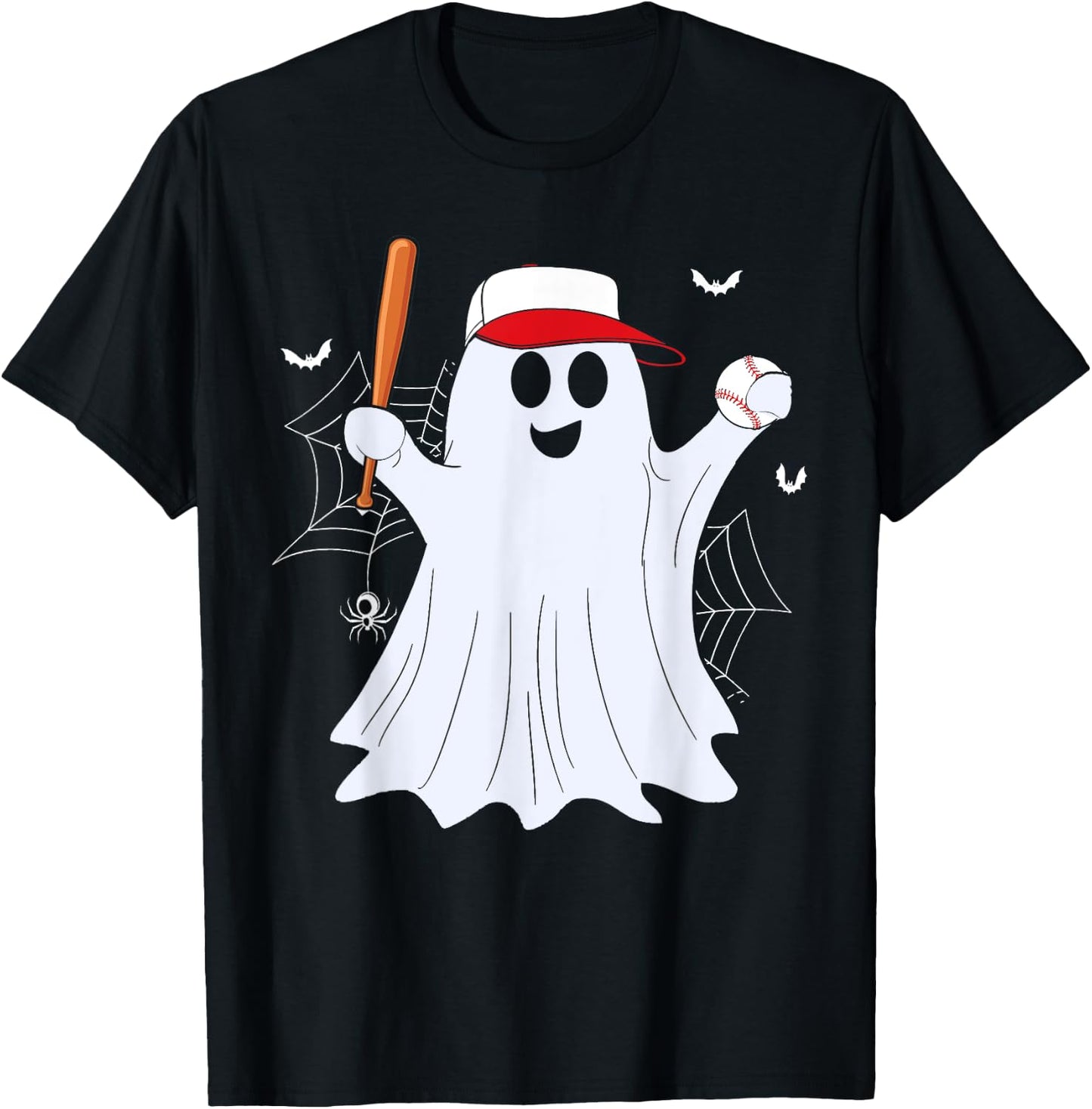 Boo Ghost Playing Baseball Funny Halloween Baseball Costume T-Shirt - T-Shirt | Black