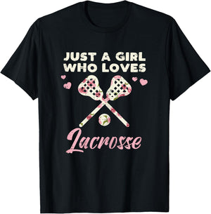 Just A Girl Who Loves Lacrosse Lax Player Goalie Girls Women T-Shirt - T-Shirt | Black