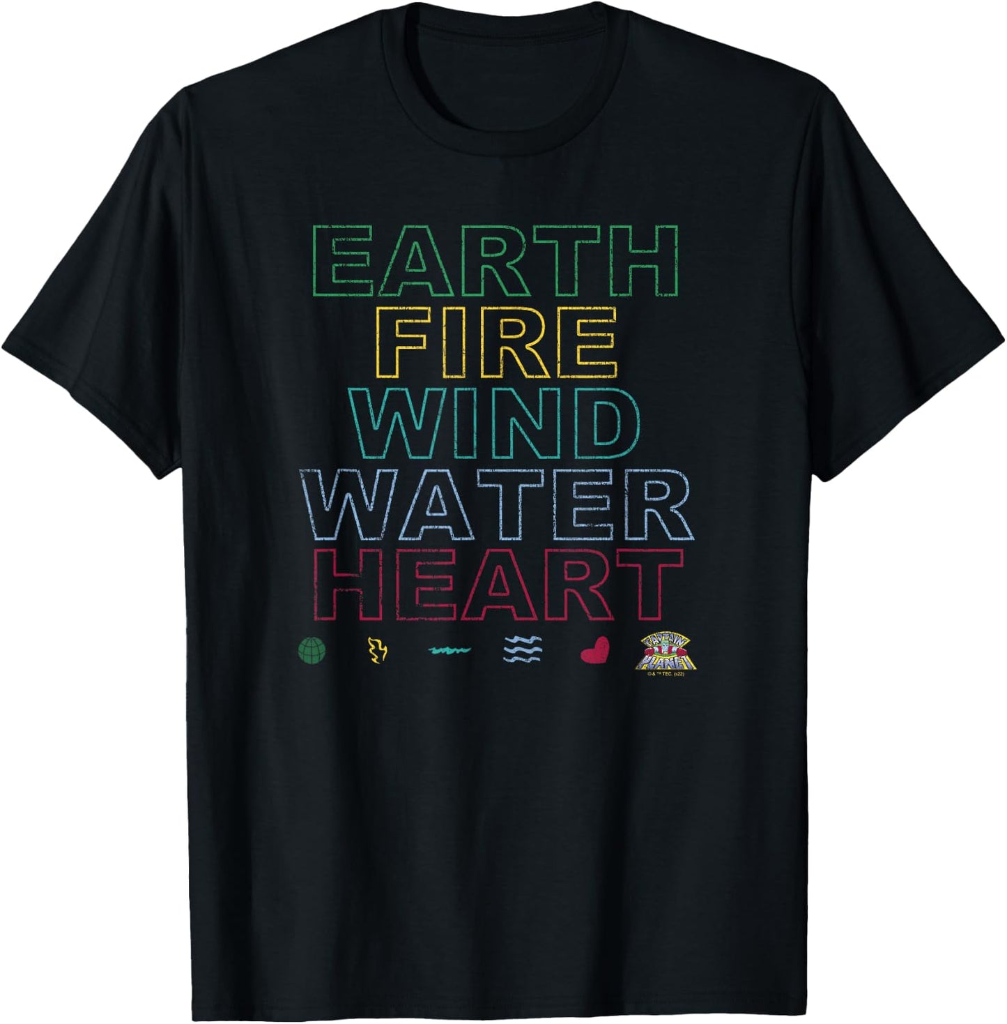 Captain Planet Earth Day Earth Wind Fire Water Heart Symbols T-Shirt - T-Shirt | Black