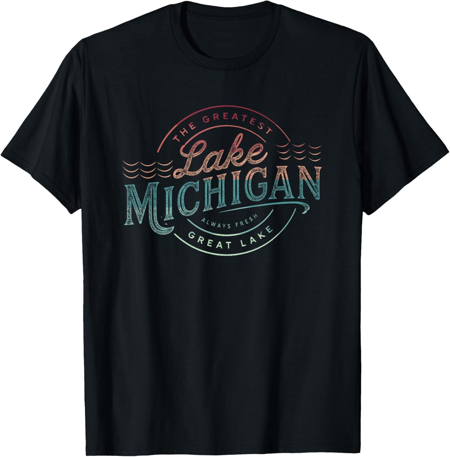 Great Lakes Shirts and - Lake Michigan, Lake Life Theme for Adults, , Short Sleeve, Black, Small T-Shirt - T-Shirt | Black