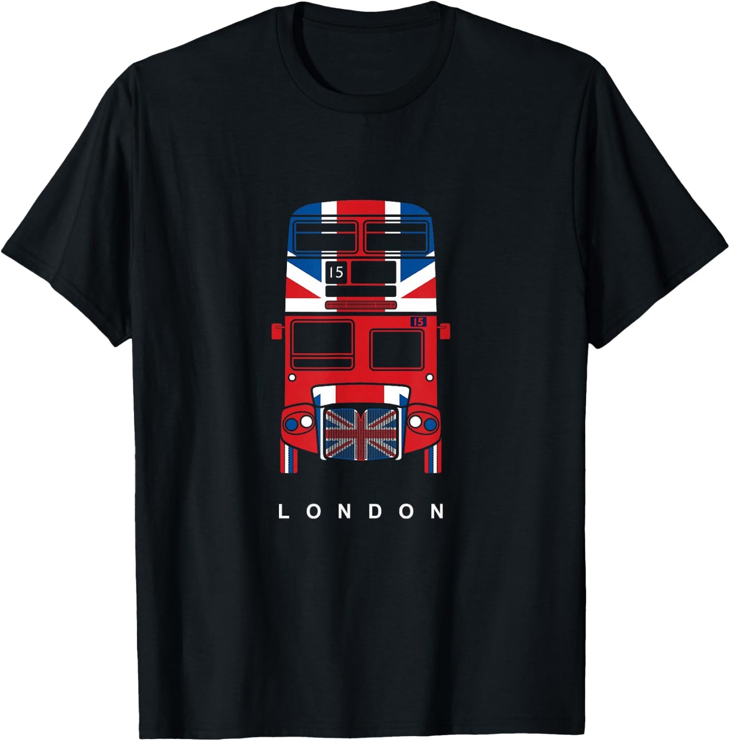 Famous London Double Decker Red Bus With UK Flag Pattern T-Shirt - T-Shirt | Black