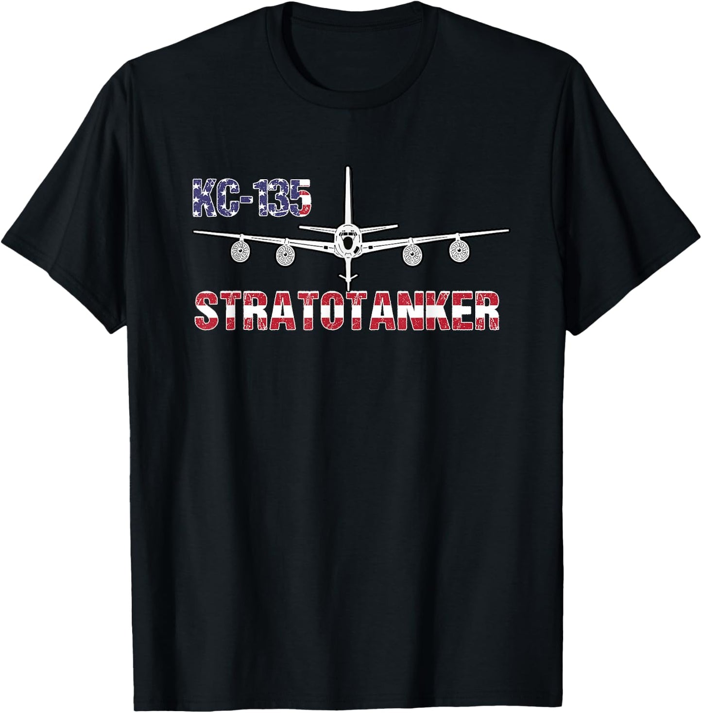 KC135 Stratotanker: Air Force Pilot- American Flag T-Shirt - T-Shirt | Black