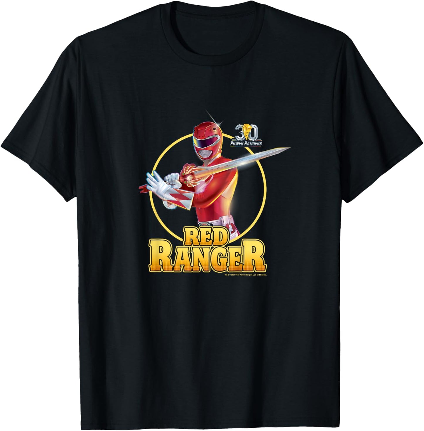 Power Rangers 30th Anniversary Red Ranger Vintage Portrait T-Shirt - T-Shirt | Black