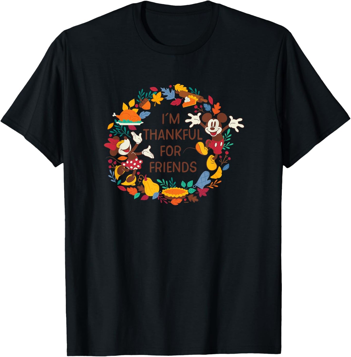 Disney Mickey & Minnie Mouse Thankful for Friends Autumn T-Shirt - T-Shirt | Black