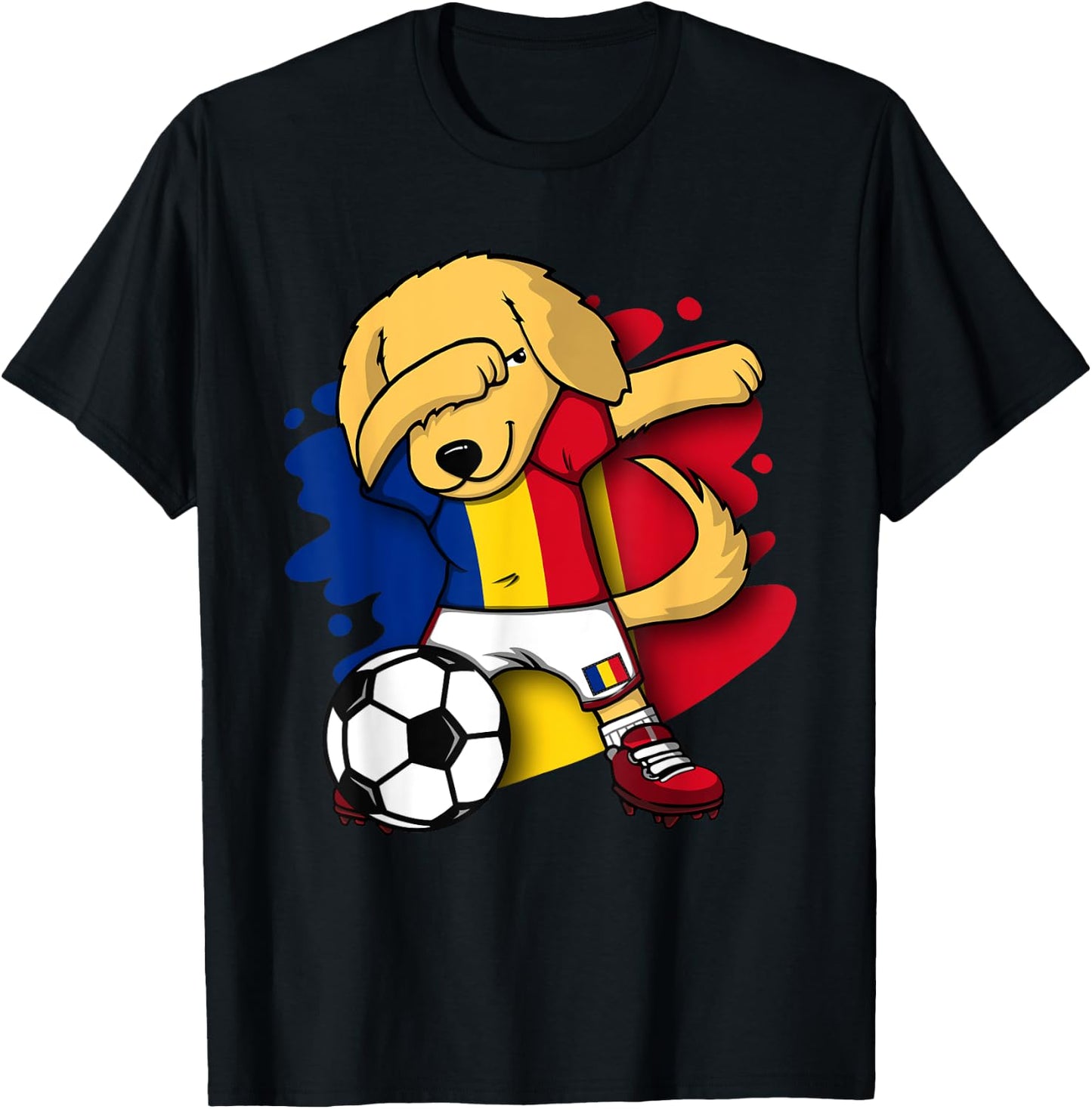 Dabbing Golden Retriever Romania Soccer Fans Jersey Football T-Shirt - T-Shirt | Black