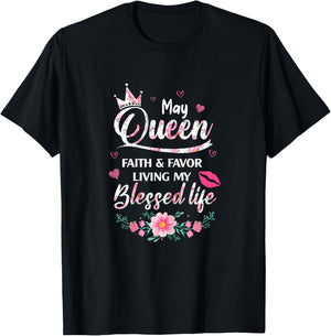 A Queen Was Born In May Birthday Girls Queen Bday T-Shirt - T-Shirt | Black