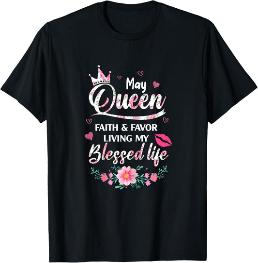 A Queen Was Born In May Birthday Girls Queen Bday T-Shirt - T-Shirt | Black