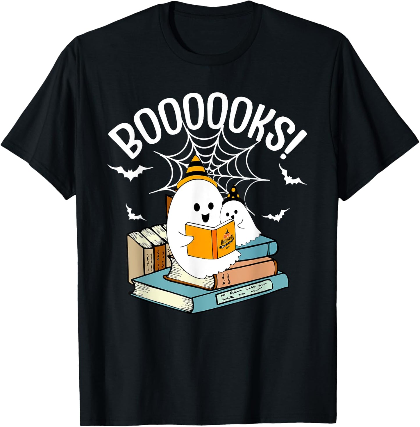 Booooks Ghost Read Books Halloween Funny T-Shirt - T-Shirt | Black